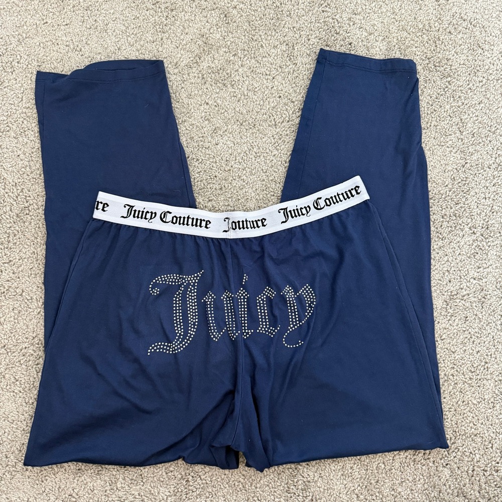 Juicy Couture Navy Blue Rhinestone‎ Logo Sleepwear Lounge Pants Womens Large